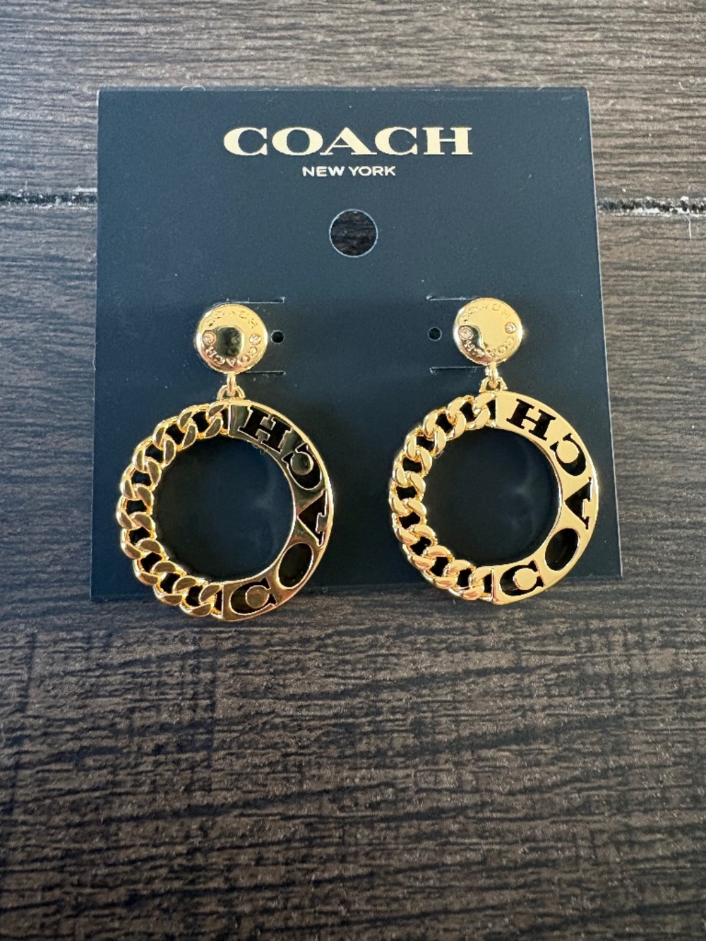 Authentic Coach Rivet Drop Chain Earrings